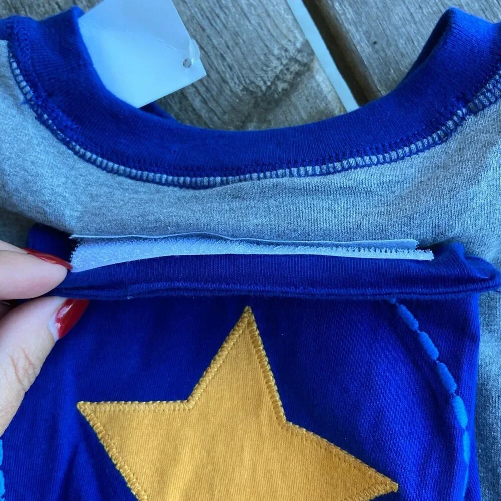 Gymboree Boys Shirt Size 2T Local Super Hero Cape Gray Blue Long Sleeve Star NEW